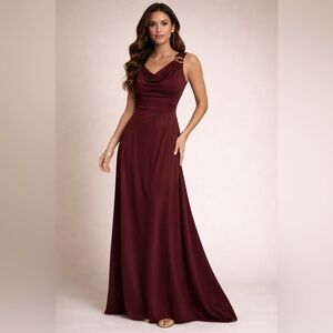 H&M Burgundy One-Shoulder Maxi Dress with Gold Hardware Accent - XL